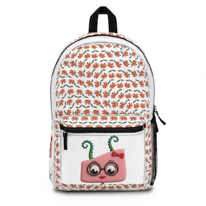 Pink Bug Cartoon Backpack | Cute Eyeglasses Character, Floral Pattern