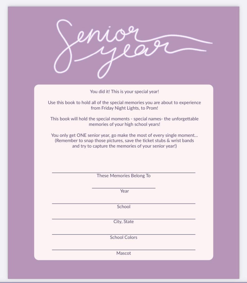 Senior Memory Book Etsy