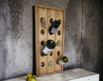 Rustic Wine Riddling Rack - Handmade Wooden Wine Rack - Custom Wood Wine Wall-hanging Shelf - Custom Succulent Planter - 15-bottle Wine Rack