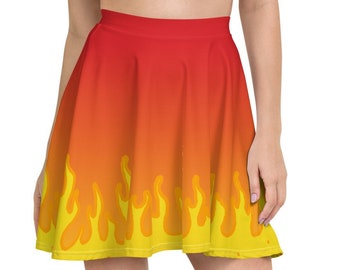 Estampado total de degradado de fuego / Llamas ascendentes / Llamas ardientes Hada de fuego / Falda patinadora