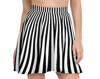 Beetlegeuse Black & White Sunburst Goth Star Referee Print Skater Skirt (More Colors)