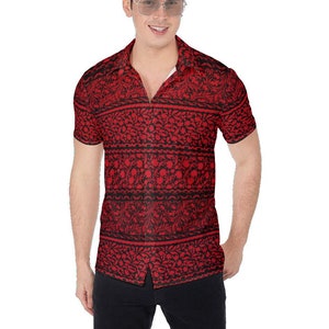 Black & Red Floral Stripes All-Over Print Men's Shirt