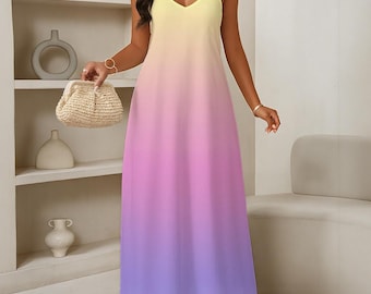 Amor en Naboo / ¡2 colores cósmicos! Elegante vestido largo de mujer con escote en V y estampado integral.