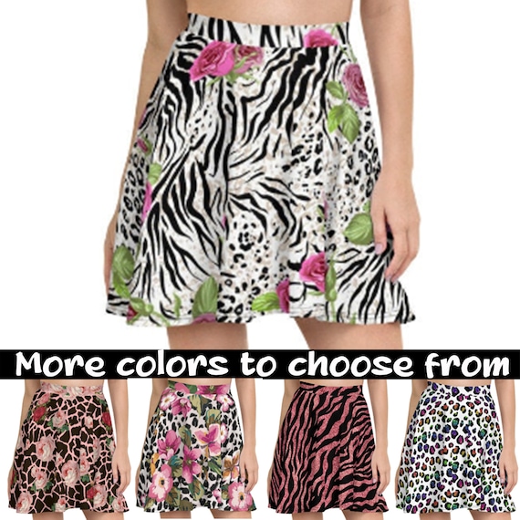 Fierce Beauty Floral Animal Skin Flower Power Print Skater Skirt true to U.S. Women s Size XS S M L XL 2X 3X Etsy