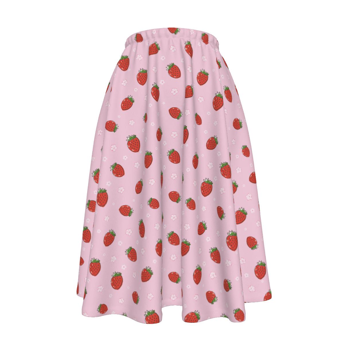 Pink Strawberries All-over Print Women's Long Midi Skirt