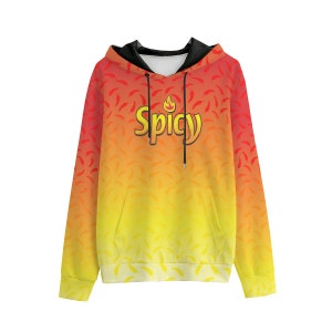 So Spicy | All-Over Pepper Pattern | Fire Ombre Gradient Print | Unisex Pullover Hoodie | 310GSM Cotton