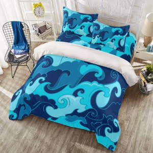 Ocean Dream Waves | Beautiful Blue Sea Bed | Four-piece Duvet Cover Set