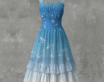 Ice Queen | Snowy | Icey Frozen | Cosplay Costume | Women‘s Ruffle Hem Dress