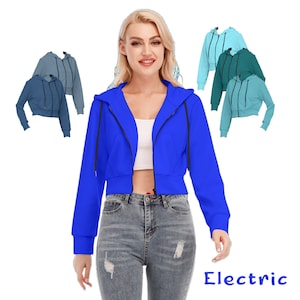 Ode to Blue All-Over Color Print | 6 different shades of Blue | Women's Crop Top Hoodie With Zipper Closure