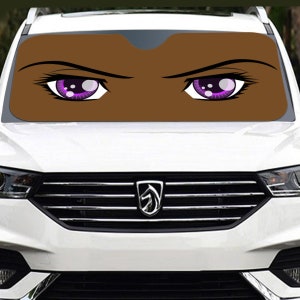 Purple Anime Eyes | Cartoon eyes | Big beautiful eyes | in brown and peachy skin tones | Keep car cool & looking cool | Windshield Sunshade