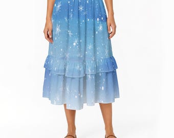 Ice Queen | Snowy | Icey Frozen | Cosplay Costume | Women's Patchwork Ruffle Skirt