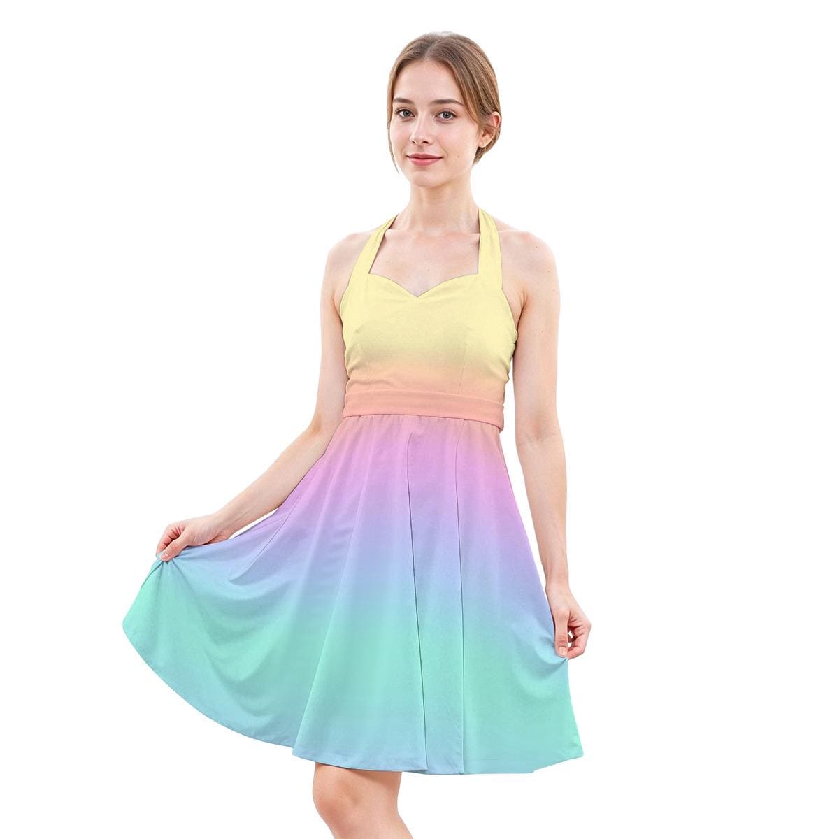 slim fit dress slacks Fasheabe Sunset Ombre Multi Color Halter Maxi Dress main image 1