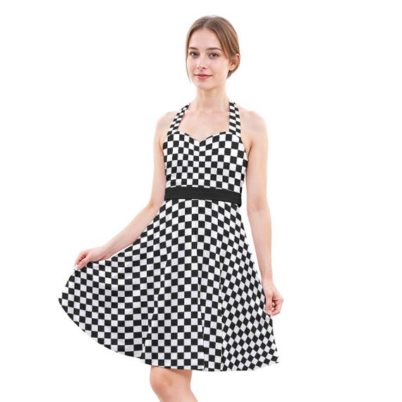 Checker All-over Print Women's Halter Skater Dress (up to 5X Plus) With  Pockets! - Etsy