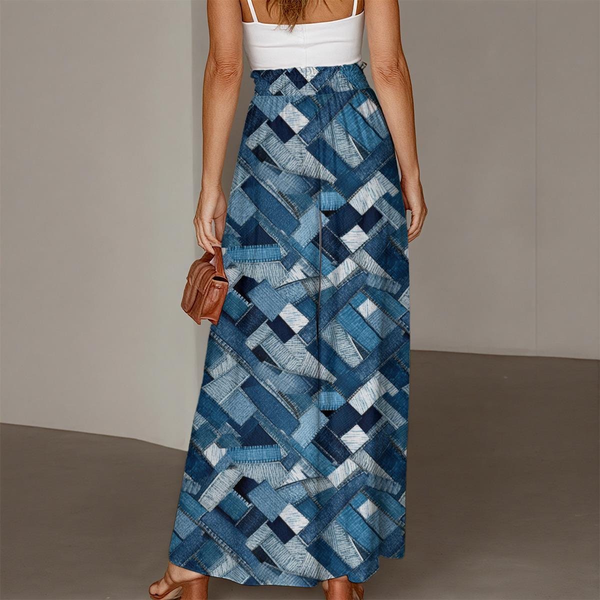 Denim Patchwork Prints | 4 Styles! Women's Ruffled Wide-leg Pants - Etsy