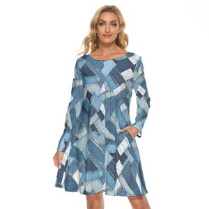 denim patchwork long sleeve blazer suit mini dress white christmas dresses Denim Patchwork Long Sleeve Blazer Suit Mini Dress Micas