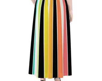 Rainbow Large Striped All-over Print Women's Maxi Skirts With