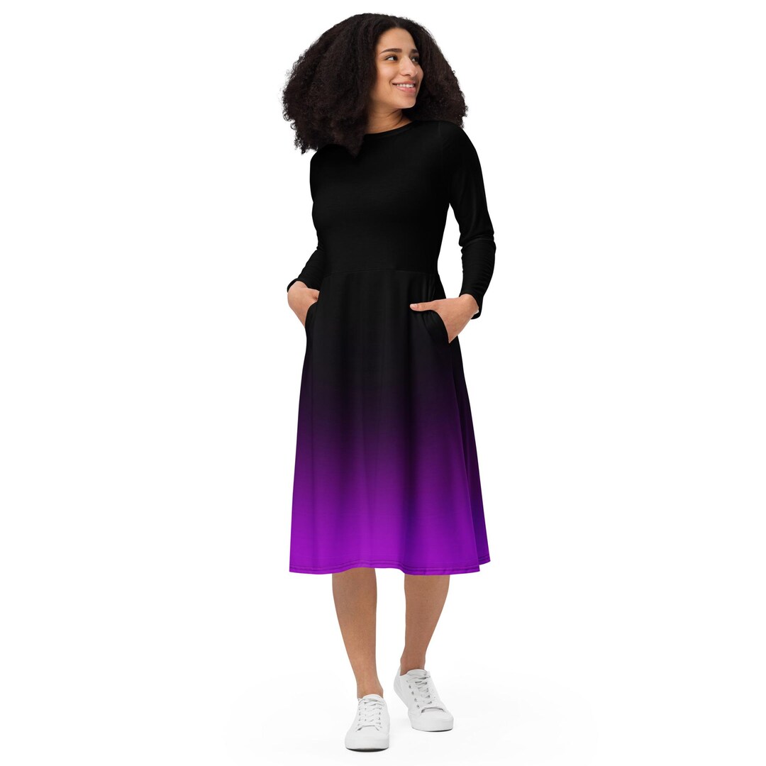 Purple Bliss & Black Ombre | All-over Print Long Sleeve Midi Dress (up to 6X) - Etsy Purple Bliss & Black Ombre | All-over Print Long Sleeve Midi Dress (up to 6X) - Etsy