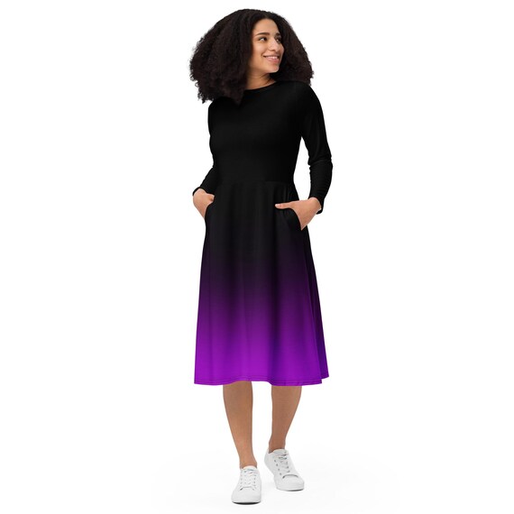 Purple Bliss & Black Ombre | All-over Print Long Sleeve Midi Dress (up to  6X) - Etsy