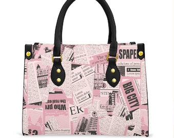 Estampado de periódico (rosa) / Bolso de mano y cartera plegable