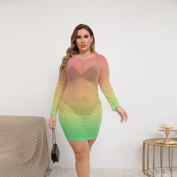 Caribbean Ombre | Tropical Gradient | All-over Print Women's Mesh  See-through Dress (plus Size) - Etsy