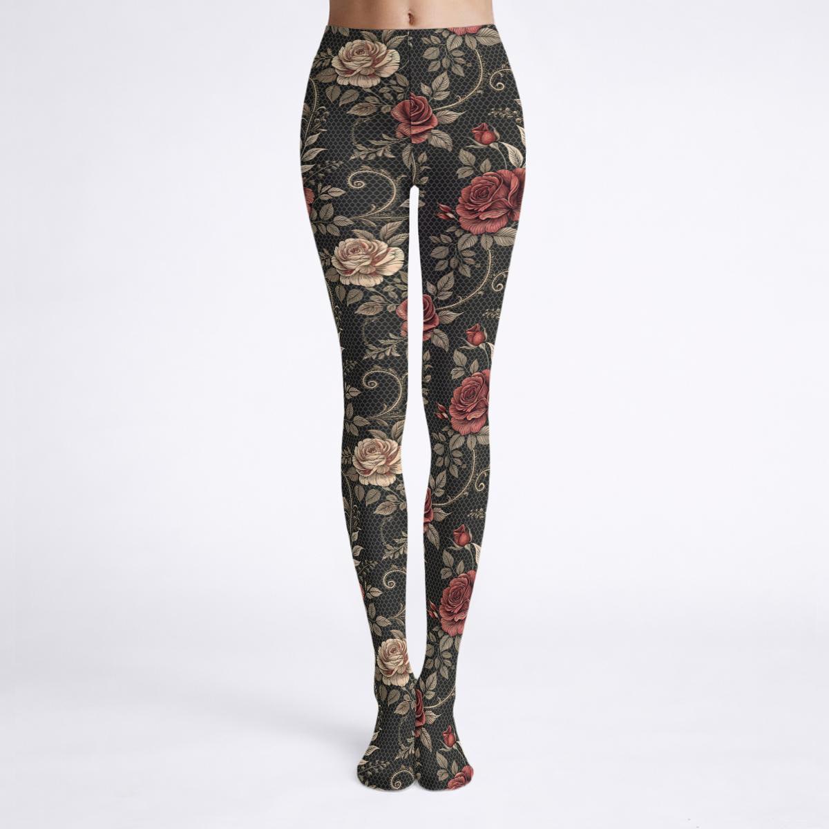 Romantasy Rose Tights - Vintage Floral Lace Collection Women's High-Stretch Tights