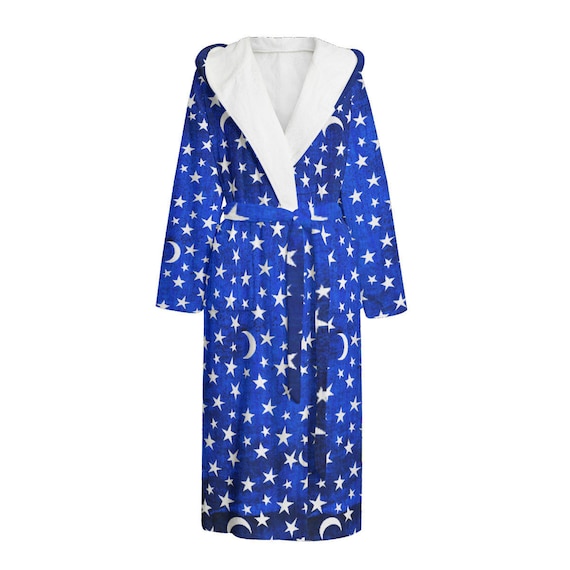 blue dressing gown with hood RIXO Abi Chiffon Midi Mini Navy Polka Dot