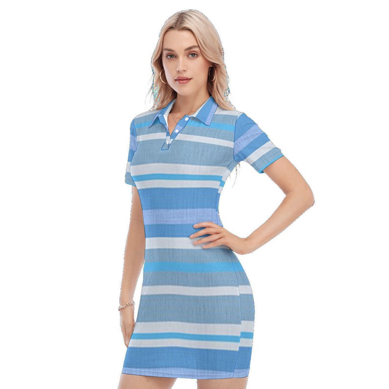 Shades of Pink Stripes All-over Print Women's Polo Collar Dress (shades ...