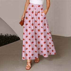 Fruit Prints | Strawberry, Blueberry, Watermelon, Cherry | Women&#39;s Ruffled Wide-Leg Pants