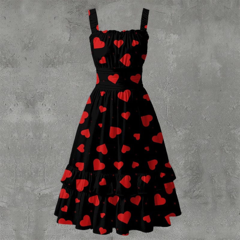 Heart Print Ruffle Dress - Blue main image 0
