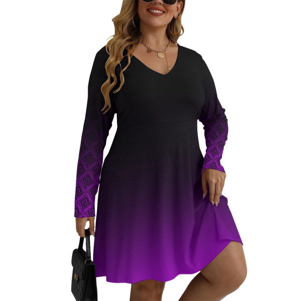 green emerald velvet dress Modest Empire Waist Long Sleeve Dress Waffle Knit with Pockets Slate Grey / X-Large