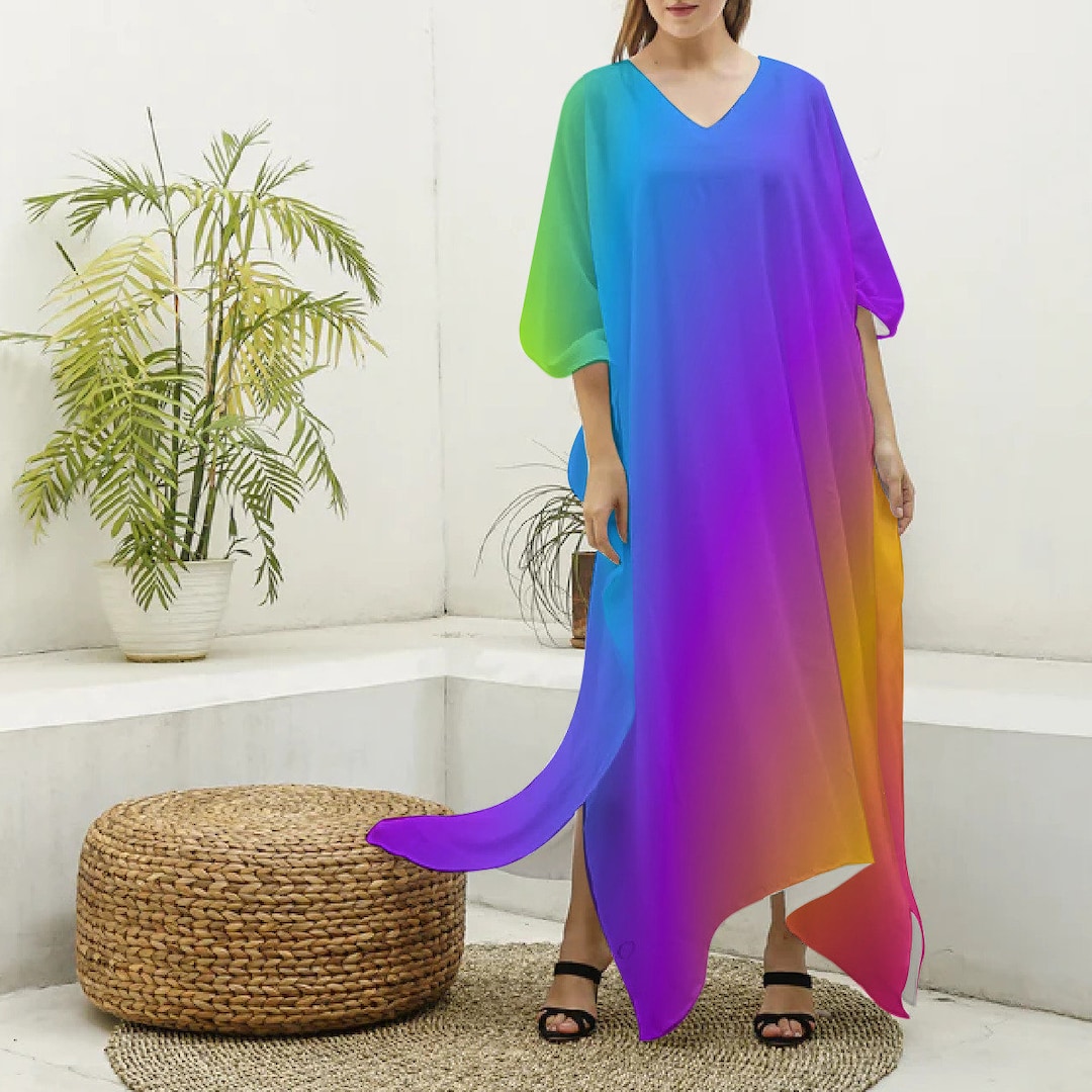 Cosmic Rainbow Ombre Gradient | All-over Print Women's Imitation Silk V ...