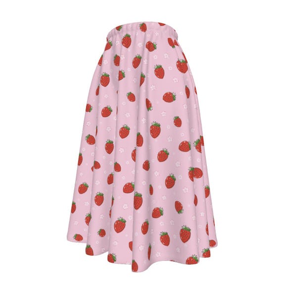 Pink Strawberries All-over Print Women's Long Midi Skirt