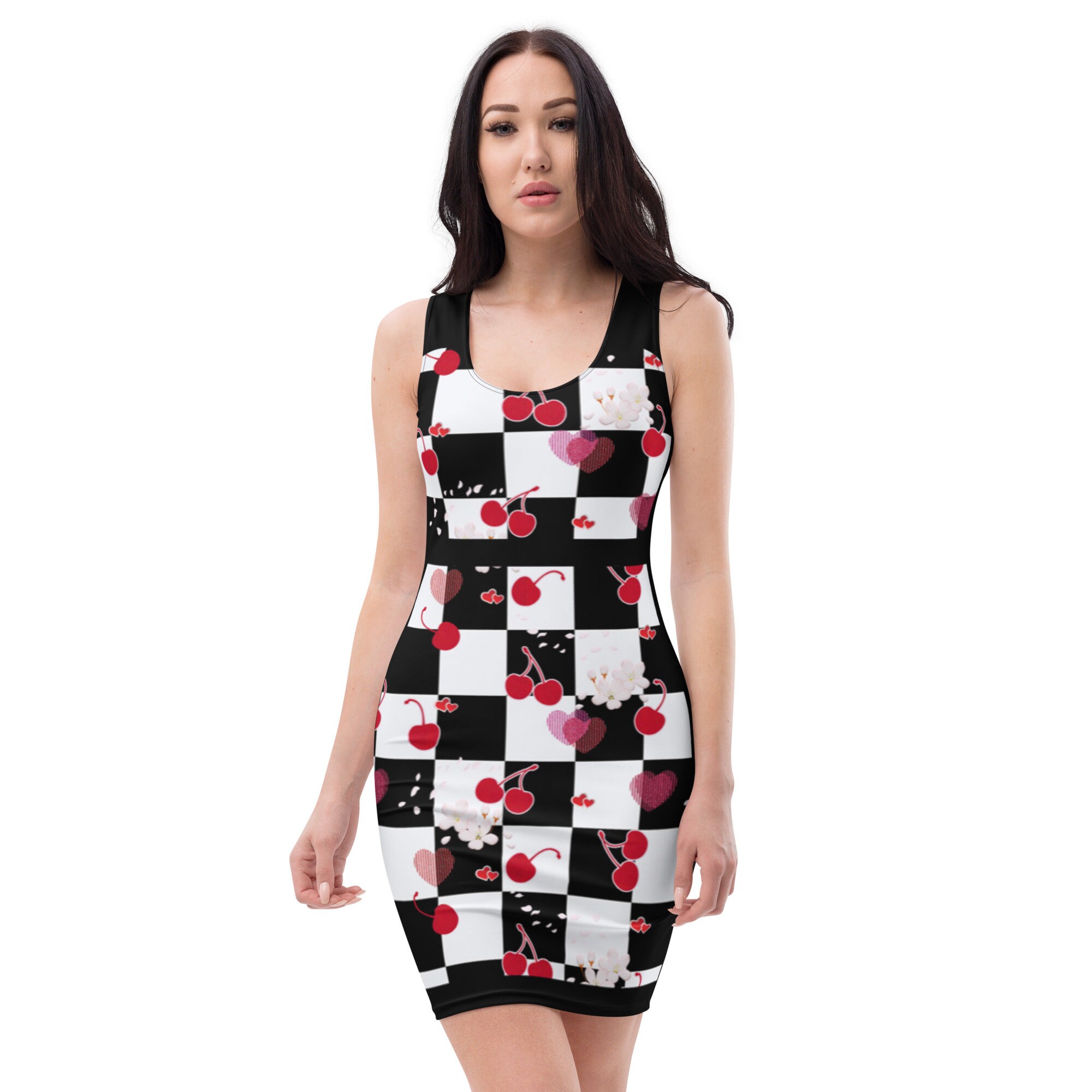 Cherries & Checkers | Cherry Checker Print | Black and White