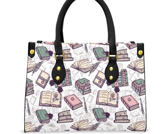 Bolso de mano con estampado de libros y cartera plegable