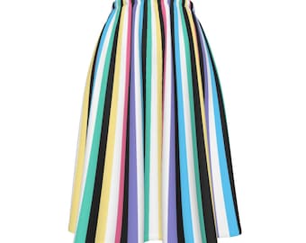 Thin Striped Rainbow Colorful All-over Print Women's Long Midi
