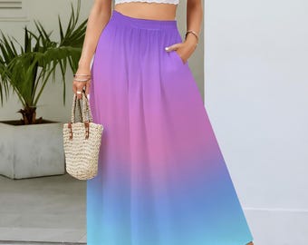 Mermaid Ombre + Mermaid Scales | Women's Maxi Chiffon Skirts With Lining