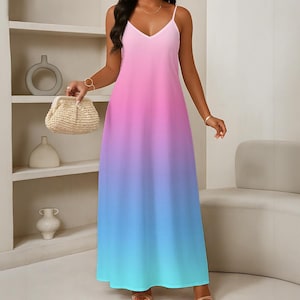 Mermaid Ombre | 6 Alluring Colors! All-Over Print Women&#39;s Elegant V-Neck Maxi Dress
