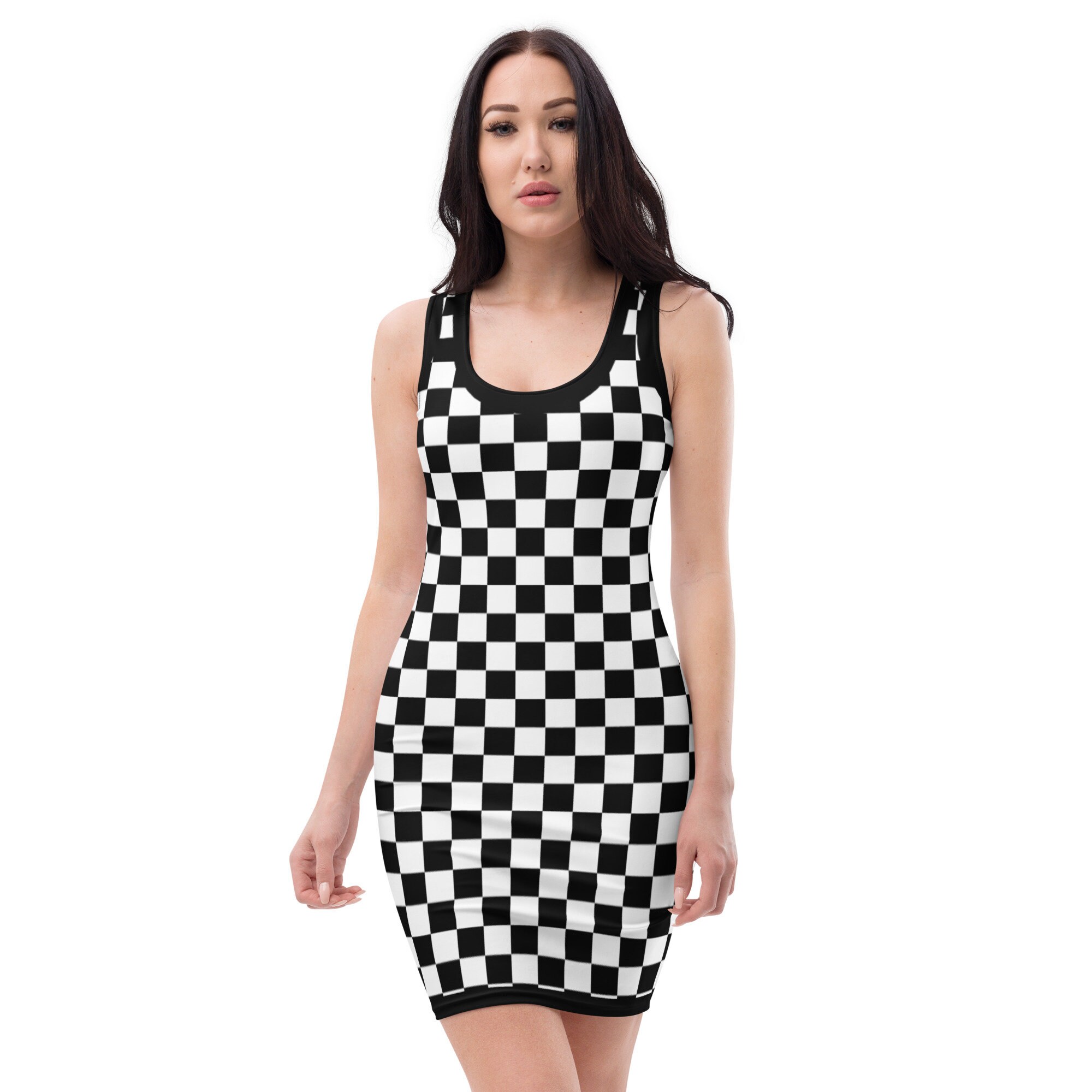 Checkered Print Bodycon Dress Etsy
