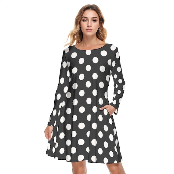 Dot Fat Ladies Frock Design Big Polka-dots All-over Prints Women's Round  Neck Dress