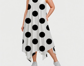 Vestido largo con estampado de lunares grandes y tirantes finos