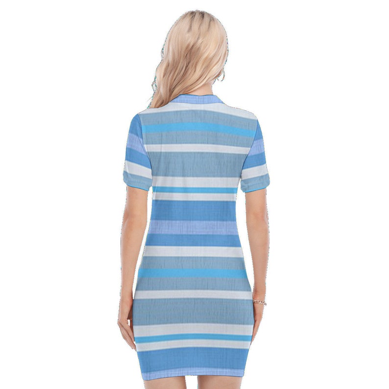Shades of Pink Stripes All-over Print Women's Polo Collar Dress (shades ...