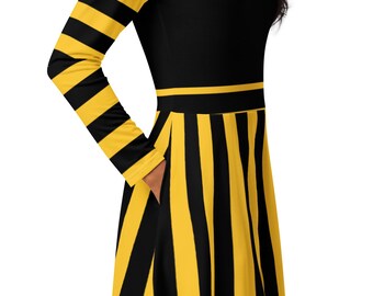 Lady Bumblebee | Yellow & Black Stripes | All-over Print Long Sleeve Midi  Dress (up to 6X) - Etsy