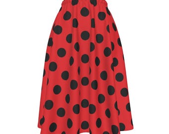 Midi Skirt Red Black Polka Dot Skirt Black Polka Dot Picot Trim