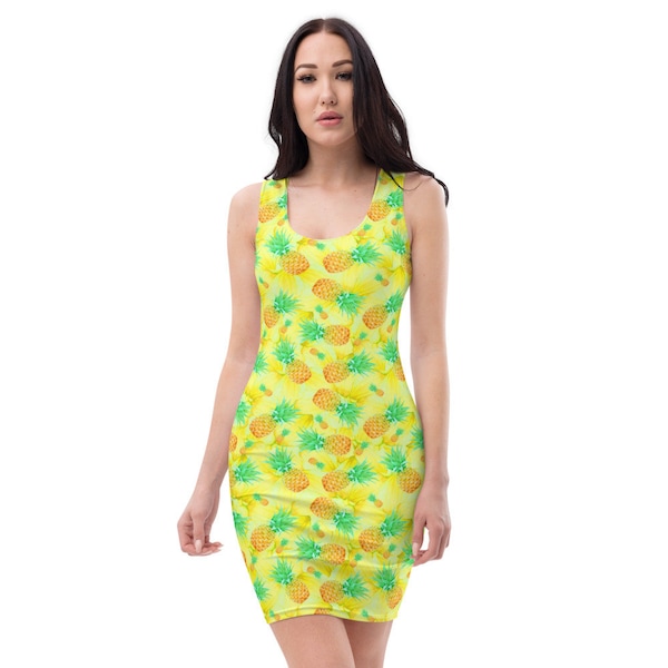 Pineapple Yellow Pineapples Fruit Lifestyle Party Vacation Summer Bodycon Dress (True to U.S. Women's Size - XS S M L XL)