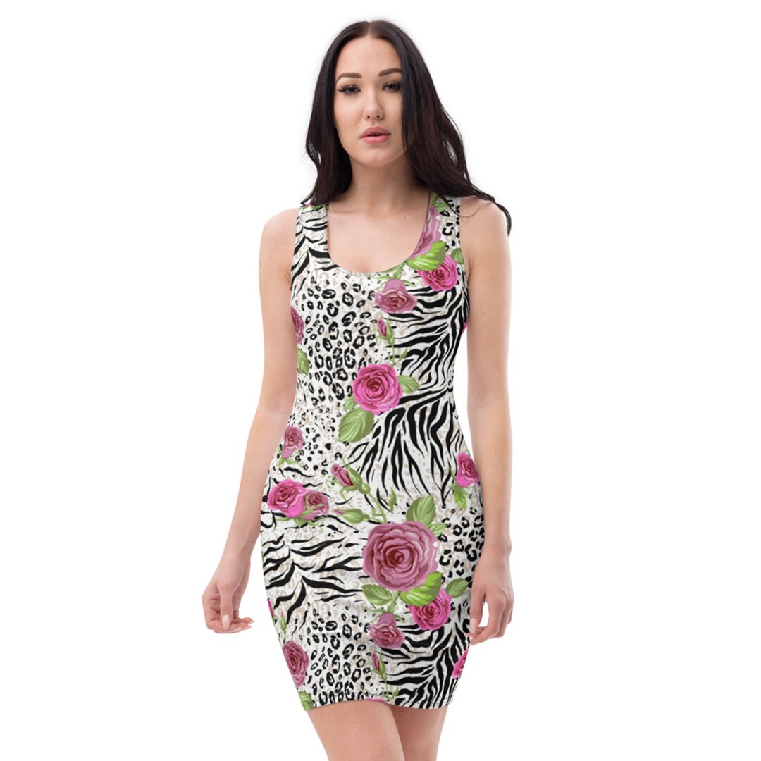 パーティードレス Floral Printed Leather Dress 05101-