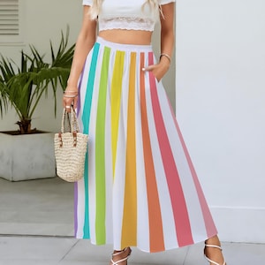 Large Stripes! 4 Lovely Colors | Women's Maxi Skirts With Lining