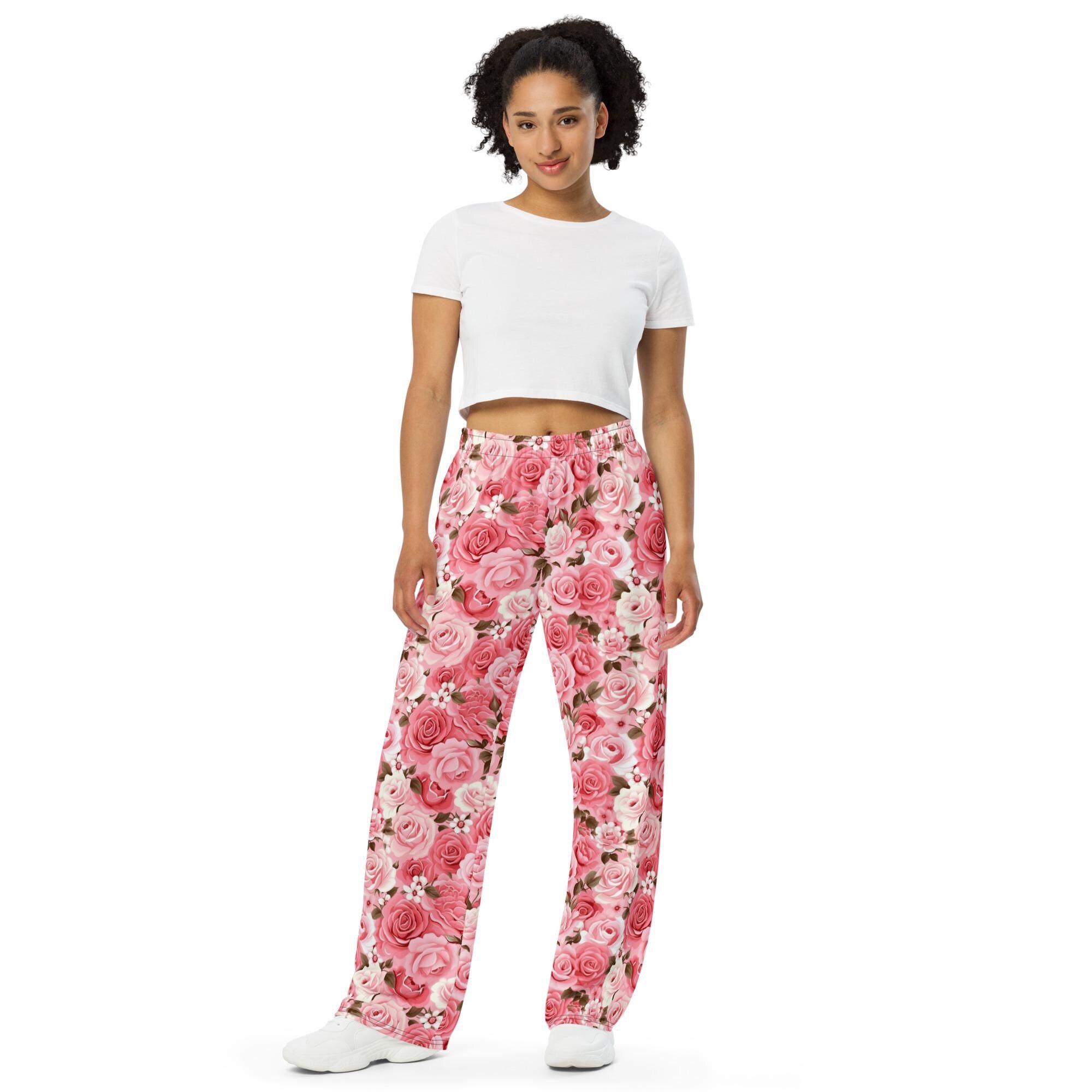 Pretty Pink Roses | Floral Print Unisex Wide-leg Pants (up to 6X