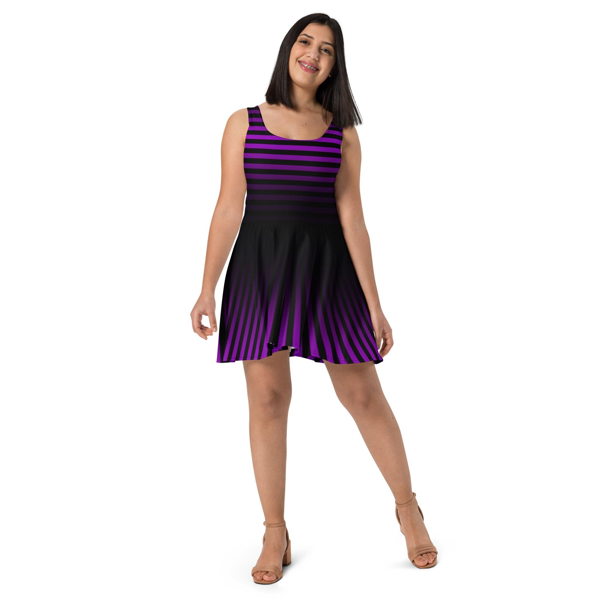 purple and black striped dress Bronwyn Newport's Purple and Black Striped Dress