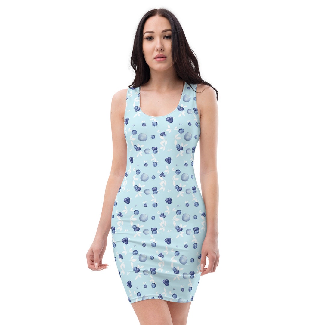 Berry Blue Blueberry All over Print Bodycon Dress Etsy Canada