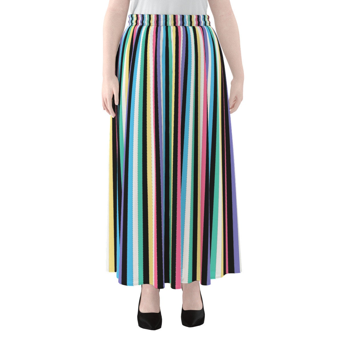 SINOON ■ Stripe Maxi Skirt Sinono Women's Chiffon Stripe Maxi Skirt High Waist Mopping